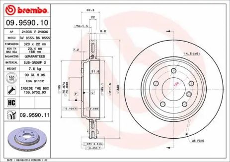 Диск тормозной BMW 3, BREMBO (09959011)