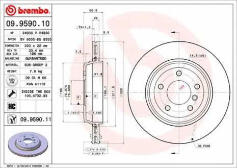 Диск тормозной BMW 3, BREMBO (09959011) Диск тормозной BMW 3, BREMBO (09959011)