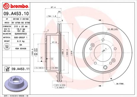 Диск тормозной KIA SORENTO, BREMBO (09A45311)