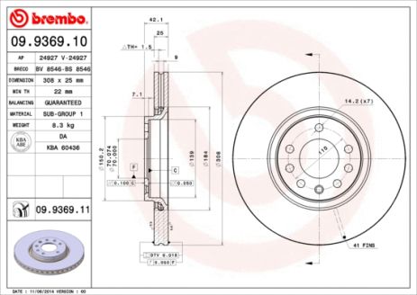 Диск тормозной CHEVROLET ZAFIRA, SAAB 9-5, BREMBO (09936911)