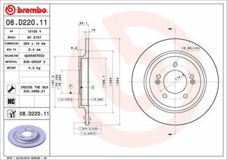 Диск гальмівний KIA (DYK), HYUNDAI (BEIJING), BREMBO (08D22011)