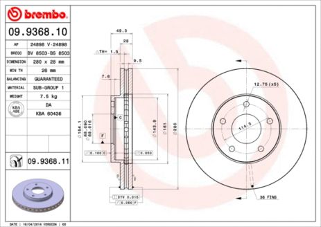 Диск тормозной NISSAN X-TRAIL, BREMBO (09936811)