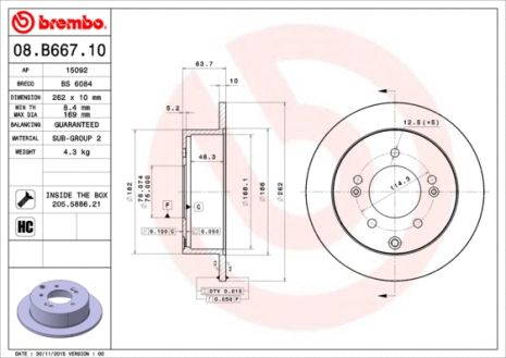 Диск тормозной NAZA FORTE, KIA (DYK), BREMBO (08B66711)