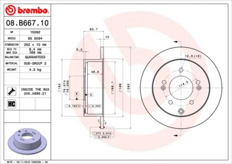 Диск тормозной NAZA FORTE, KIA (DYK), BREMBO (08B66711) Диск тормозной NAZA FORTE, KIA (DYK), BREMBO (08B66711)