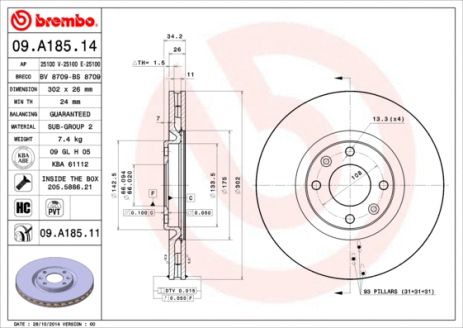 Диск тормозной VAUXHALL MOKKA, OPEL MOKKA, BREMBO (09A18511) Диск тормозной VAUXHALL MOKKA, OPEL MOKKA, BREMBO (09A18511)