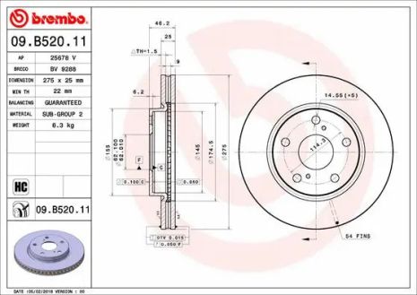 Диск тормозной LEXUS HS, TOYOTA NOAH/VOXY, BREMBO (09B52011)