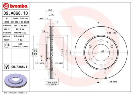 Диск тормозной FIAT FULLBACK, MITSUBISHI (GAC), BREMBO (09A86811)