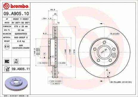 Диск тормозной FORD ASIA, VOLVO (CHANGAN), BREMBO (09A90511) Диск тормозной FORD ASIA, VOLVO (CHANGAN), BREMBO (09A90511)