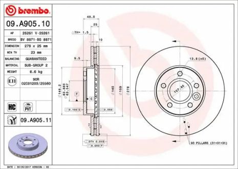 Диск тормозной FORD ASIA, VOLVO (CHANGAN), BREMBO (09A90511)