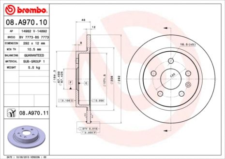 Диск тормозной CHEVROLET (SGM), BUICK (SGM), BREMBO (08A97011) Диск тормозной CHEVROLET (SGM), BUICK (SGM), BREMBO (08A97011)