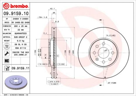 Диск тормозной CHEVROLET MERIVA, OPEL COMBO, BREMBO (09915911) Диск тормозной CHEVROLET MERIVA, OPEL COMBO, BREMBO (09915911)