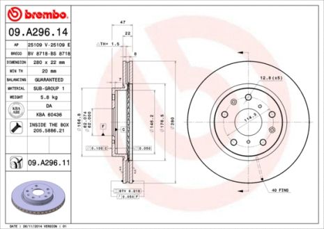 Диск тормозной NISSAN BLUEBIRD, FIAT SEDICI, BREMBO (09A29611) Диск тормозной NISSAN BLUEBIRD, FIAT SEDICI, BREMBO (09A29611)