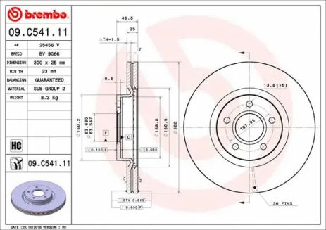 Диск тормозной FORD TOURNEO, BREMBO (09C54111)