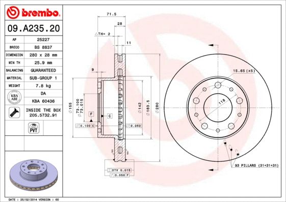 Диск гальмівний MAZDA 6, CITROËN JUMPER, BREMBO (09A23520) Диск гальмівний MAZDA 6, CITROËN JUMPER, BREMBO (09A23520)