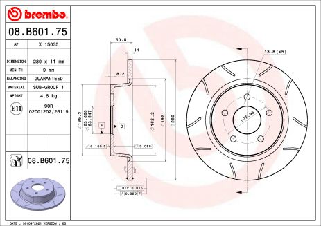Диск тормозной FORD C-MAX, BREMBO (08B60175) Диск тормозной FORD C-MAX, BREMBO (08B60175)