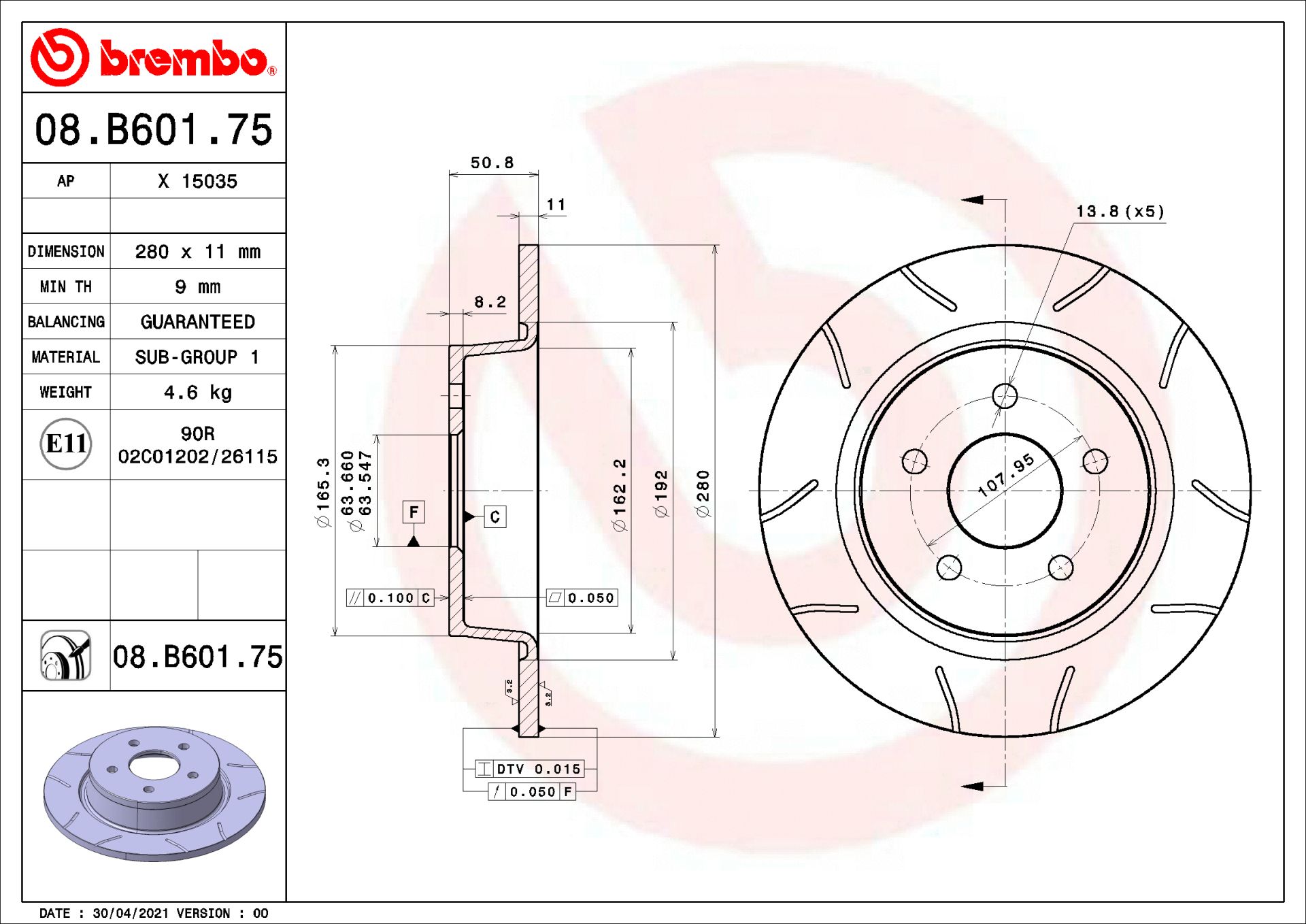 Диск гальмівний FORD C-MAX, BREMBO (08B60175) Диск гальмівний FORD C-MAX, BREMBO (08B60175)