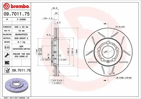 Диск тормозной SKODA (SVW), VW (FAW), BREMBO (09701175) Диск тормозной SKODA (SVW), VW (FAW), BREMBO (09701175)