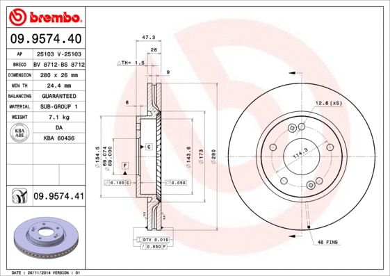 Диск тормозной KIA (DYK), HYUNDAI (BEIJING), BREMBO (09957441) Диск тормозной KIA (DYK), HYUNDAI (BEIJING), BREMBO (09957441)