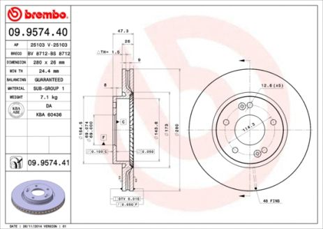 Диск тормозной KIA (DYK), HYUNDAI (BEIJING), BREMBO (09957441) Диск тормозной KIA (DYK), HYUNDAI (BEIJING), BREMBO (09957441)