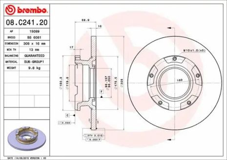 Диск тормозной FORD TRANSIT, BREMBO (08C24120)
