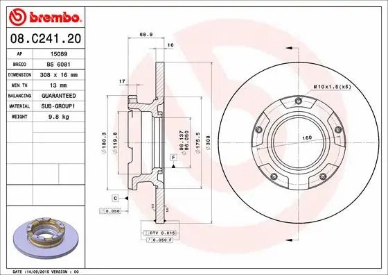Диск тормозной FORD TRANSIT, BREMBO (08C24120) Диск тормозной FORD TRANSIT, BREMBO (08C24120)
