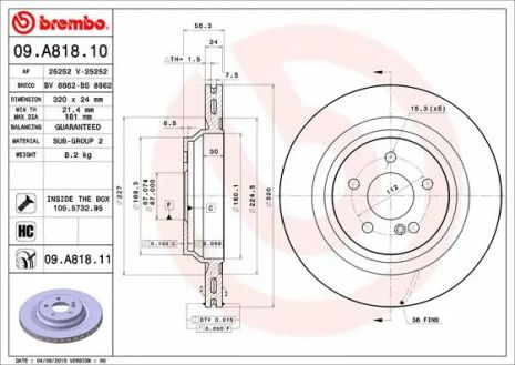 Диск тормозной BRABUS 50S, MERCEDES-BENZ S-CLASS, BREMBO (09A81811)