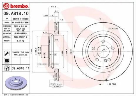 Диск тормозной BRABUS 50S, MERCEDES-BENZ S-CLASS, BREMBO (09A81811) Диск тормозной BRABUS 50S, MERCEDES-BENZ S-CLASS, BREMBO (09A81811)