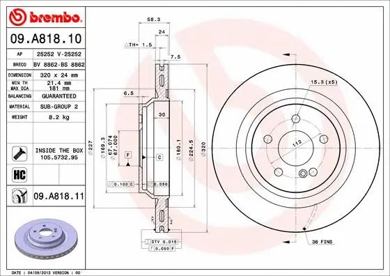 Диск тормозной BRABUS 50S, MERCEDES-BENZ S-CLASS, BREMBO (09A81811) Диск тормозной BRABUS 50S, MERCEDES-BENZ S-CLASS, BREMBO (09A81811)