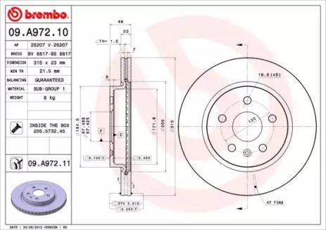 Диск тормозной BREMBO (09A97211)