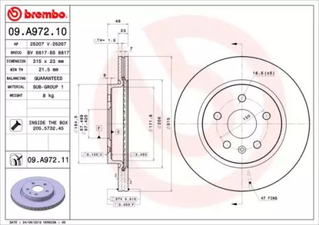 Диск тормозной BREMBO (09A97211)