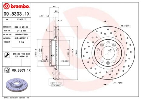 Диск тормозной PEUGEOT (DF-PSA), CITROËN XM, BREMBO (0983031X)