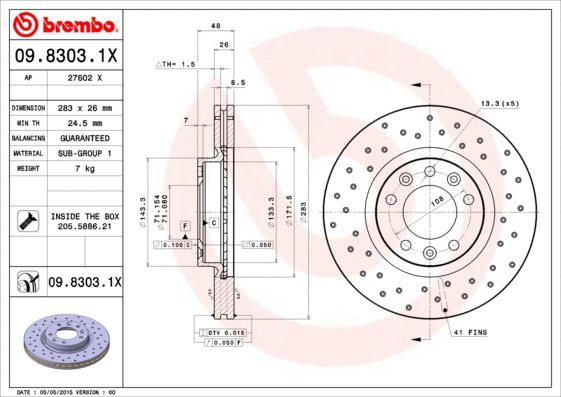 Диск тормозной PEUGEOT (DF-PSA), CITROËN XM, BREMBO (0983031X) Диск тормозной PEUGEOT (DF-PSA), CITROËN XM, BREMBO (0983031X)