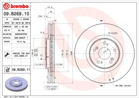 Диск тормозной HONDA (DONGFENG), BREMBO (09B26911)