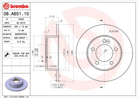 Диск тормозной RENAULT MASTER, NISSAN INTERSTAR, BREMBO (08A65110)