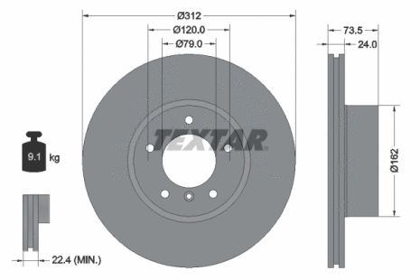 Диск гальмівний ZINORO 1E, BMW (BRILLIANCE), TEXTAR (92176105)