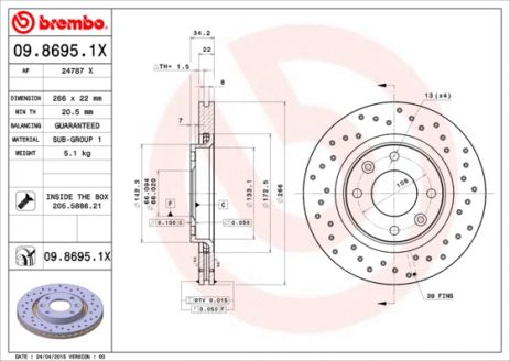 Диск тормозной VAUXHALL CROSSLAND, OPEL CROSSLAND, BREMBO (0986951X) Диск тормозной VAUXHALL CROSSLAND, OPEL CROSSLAND, BREMBO (0986951X)