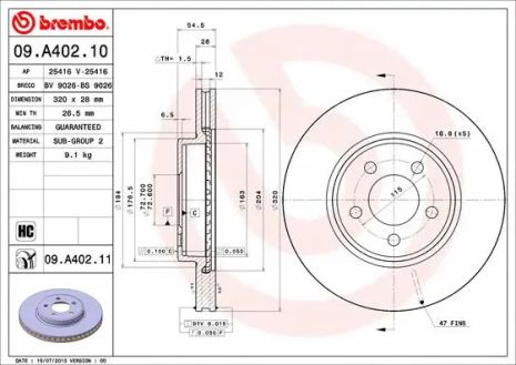 Диск тормозной DODGE CHALLENGER, CHRYSLER 300C, BREMBO (09A40211)