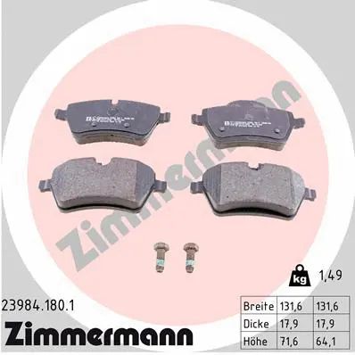 Комплект тормозных колодок, дисковый тормоз, MINI MINI, ZIMMERMANN (239841801)