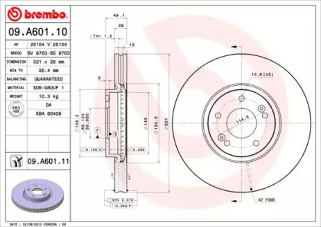 Диск тормозной BREMBO (09A60110)