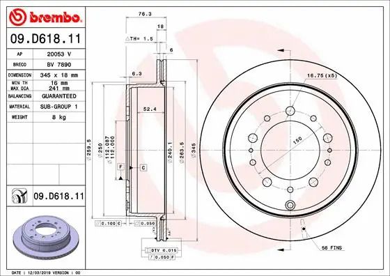 Диск тормозной TOYOTA (FAW), LEXUS LX, BREMBO (09D61811) Диск тормозной TOYOTA (FAW), LEXUS LX, BREMBO (09D61811)