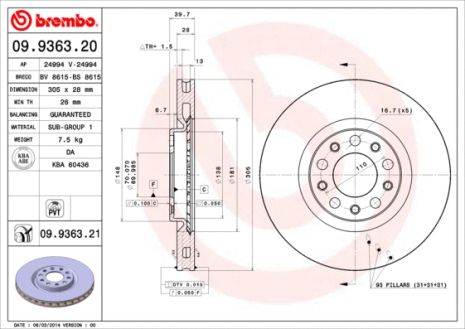 Диск тормозной JEEP RENEGADE, CHRYSLER 200, BREMBO (09936321) Диск тормозной JEEP RENEGADE, CHRYSLER 200, BREMBO (09936321)