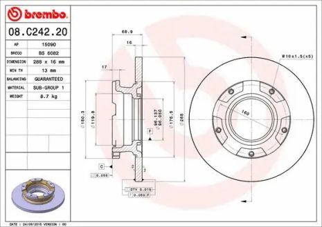 Диск тормозной FORD TRANSIT, BREMBO (08C24220)