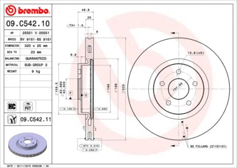 Диск тормозной FORD (CHANGAN), LINCOLN MKC, BREMBO (09C54211) Диск тормозной FORD (CHANGAN), LINCOLN MKC, BREMBO (09C54211)