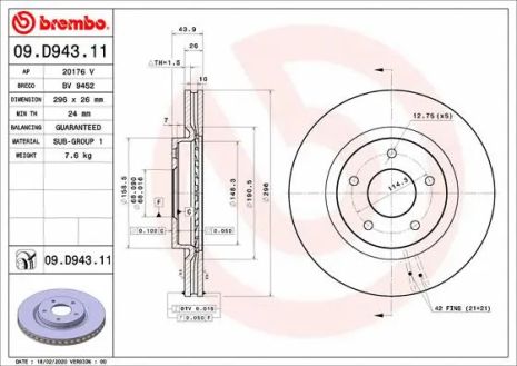 Диск тормозной RENAULT KOLEOS, BREMBO (09D94311)