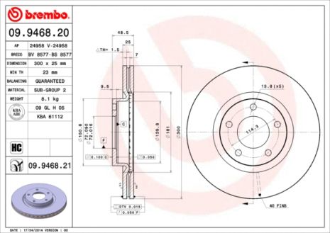 Диск тормозной MAZDA BIANTE, BREMBO (09946821) Диск тормозной MAZDA BIANTE, BREMBO (09946821)