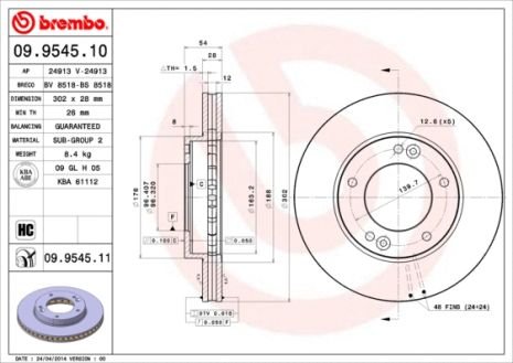 Диск тормозной KIA SORENTO, BREMBO (09954510) Диск тормозной KIA SORENTO, BREMBO (09954510)