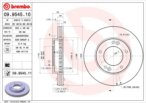 Диск тормозной KIA SORENTO, BREMBO (09954510) Диск тормозной KIA SORENTO, BREMBO (09954510)