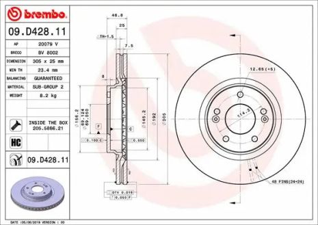 Диск тормозной KIA (DYK), HYUNDAI (BEIJING), BREMBO (09D42811)
