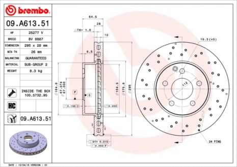 Диск тормозной MERCEDES-BENZ (BBDC), MERCEDES-BENZ C-CLASS, BREMBO (09A61351)