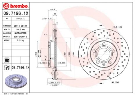 Диск тормозной SEAT EXEO, VW PASSAT, BREMBO (0971961X) Диск тормозной SEAT EXEO, VW PASSAT, BREMBO (0971961X)